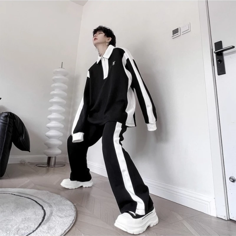 Men Black White Color Contrast Tracksuit - Image 6