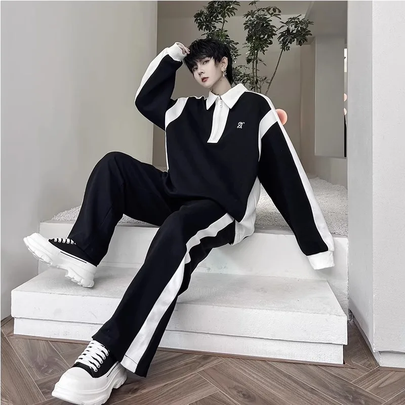 Men Black White Color Contrast Tracksuit - Image 4