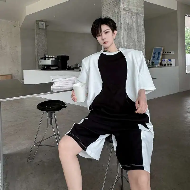 Men Color Contrast Shorts Set - Image 7