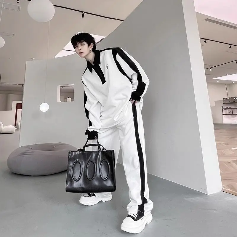 Men Black White Color Contrast Tracksuit - Image 7