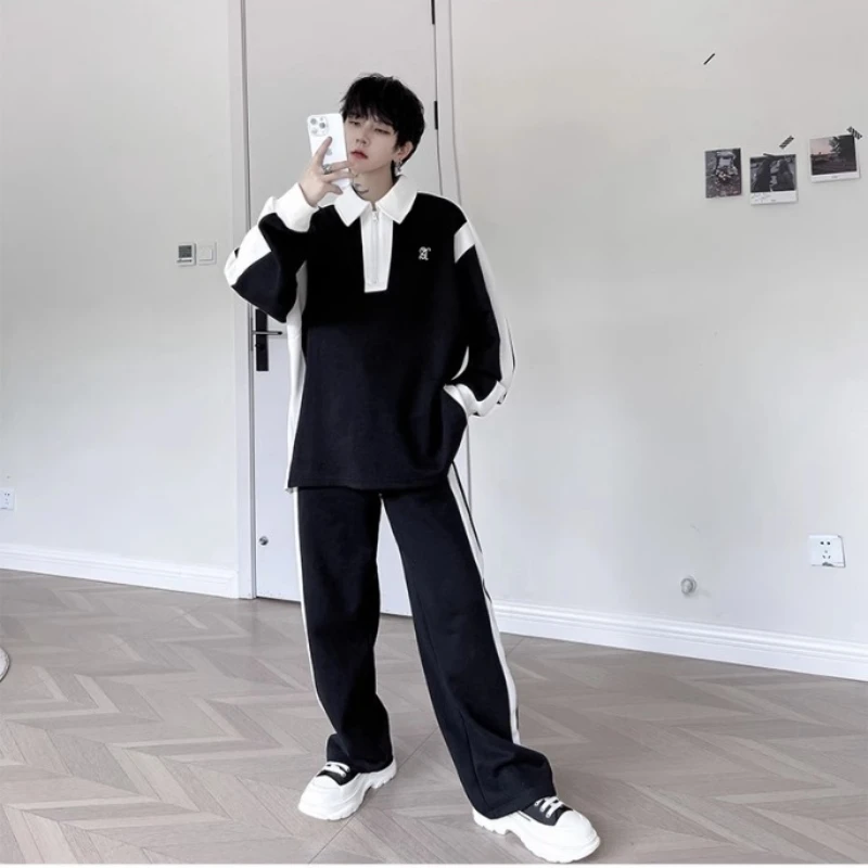 Men Black White Color Contrast Tracksuit - Image 14