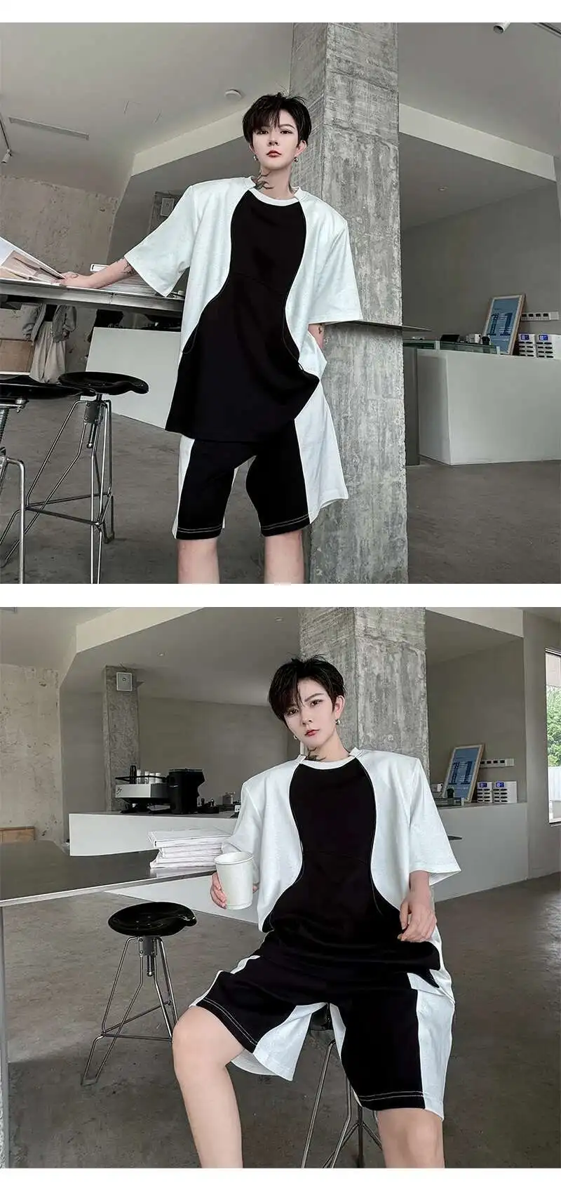 Men Color Contrast Shorts Set - Image 8