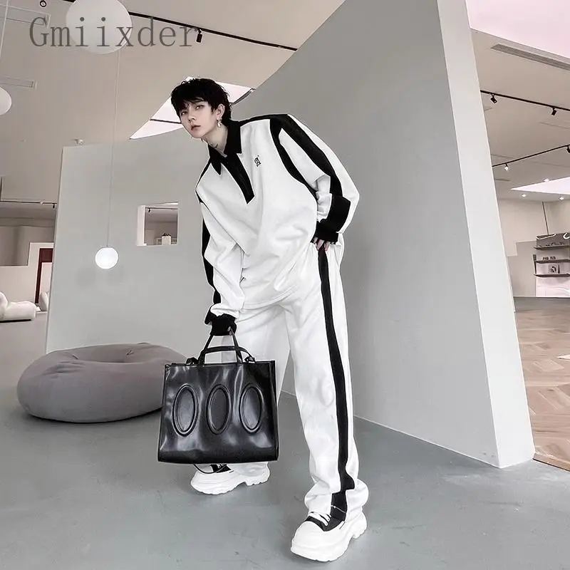 Men Black White Color Contrast Tracksuit