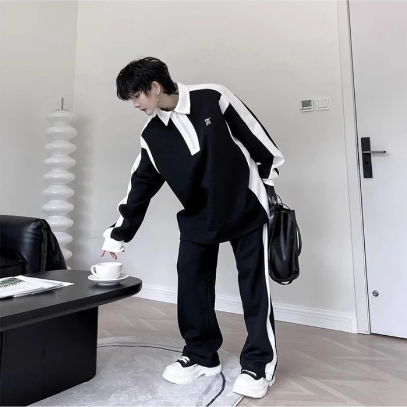 Men Black White Color Contrast Tracksuit - Image 16