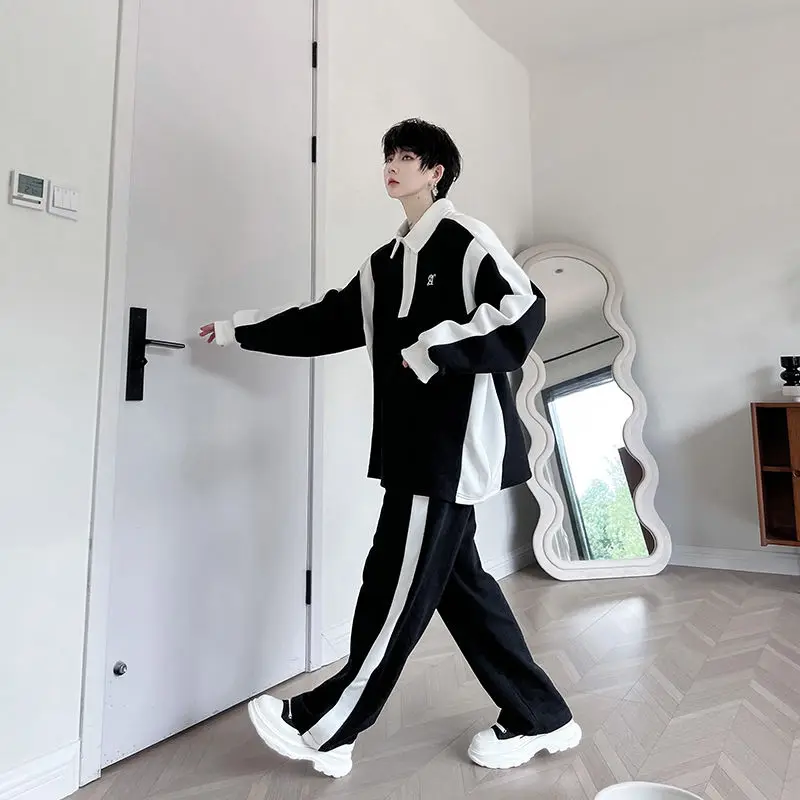 Men Black White Color Contrast Tracksuit - Image 2