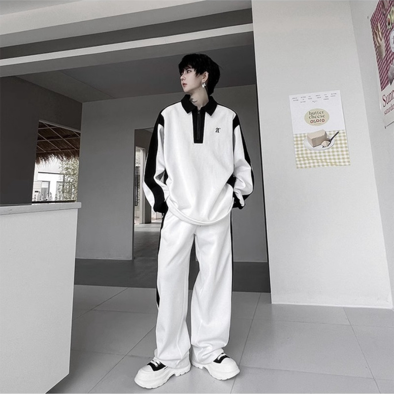 Men Black White Color Contrast Tracksuit - Image 9
