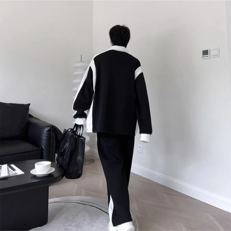 Men Black White Color Contrast Tracksuit - Image 15