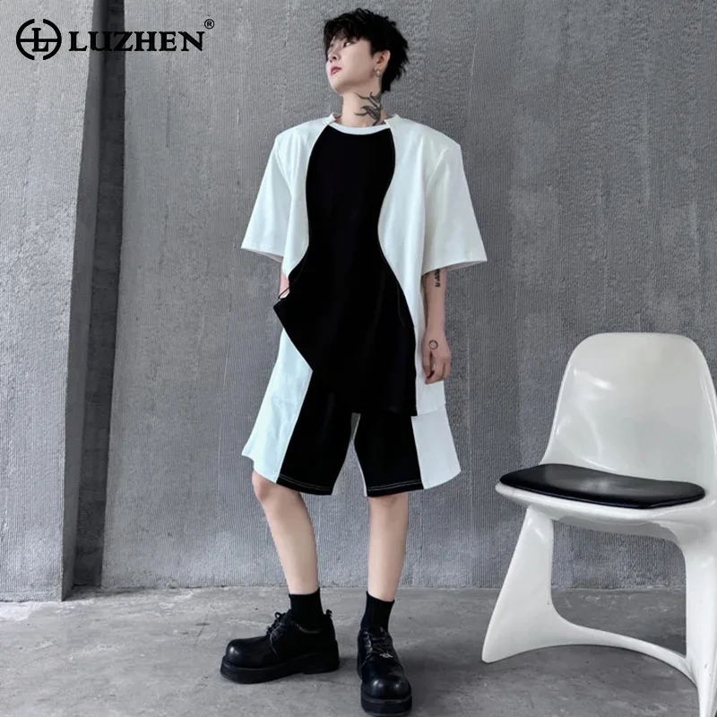 Men Color Contrast Shorts Set