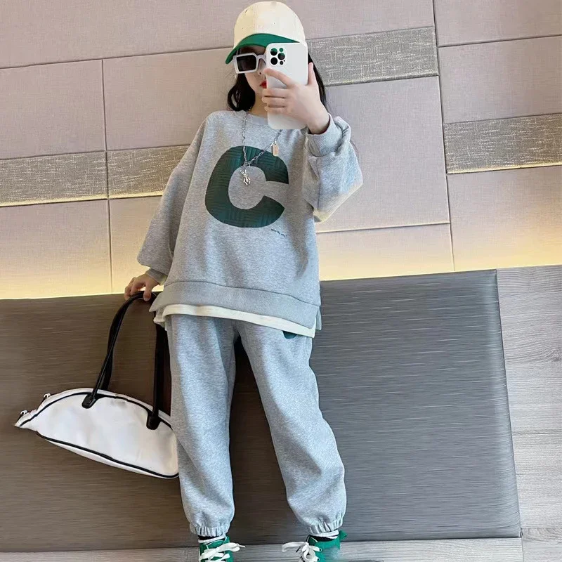 Girls Grey Jogger Set - Image 4