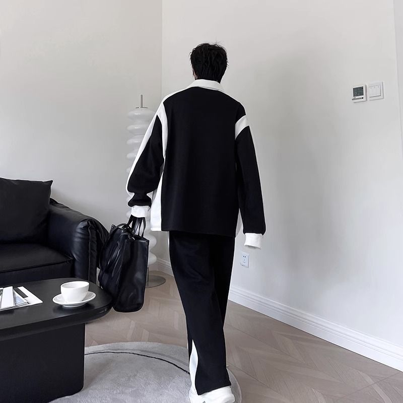 Men Black White Color Contrast Tracksuit - Image 13